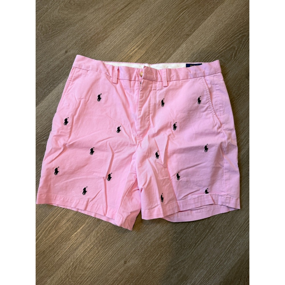 Polo Ralph Lauren Mens Pink Embroidered Pony Stretch Classic Fit Shorts Size 34